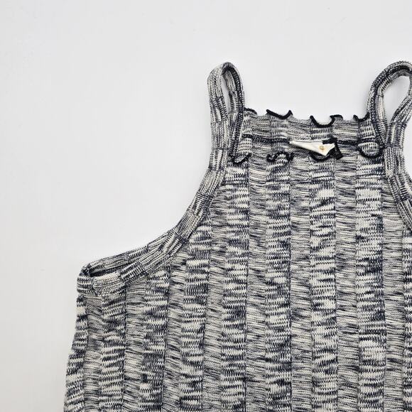 Anthropologie Top Womens XS Gray Navy Tank Crop Sweater Lettuce Hem Ribbed Kaden - Picture 2 of 11